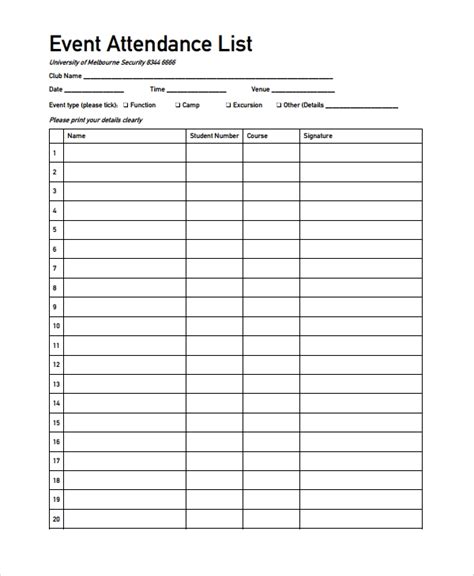 Free 10 Sample Attendance List Templates In Pdf Ms Word Excel
