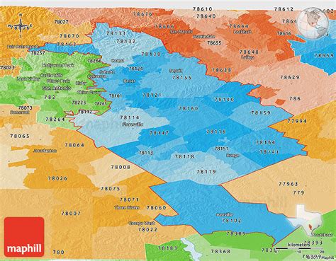 Political Shades Panoramic Map Of Zip Codes Starting With 781