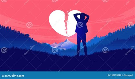 Heartbreak Young Man Standing Alone In Nature With Hands On Head And