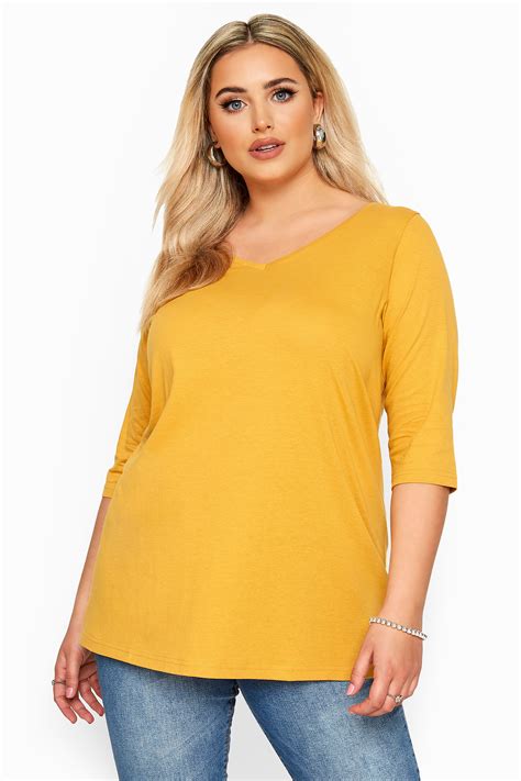 Mustard Yellow V Neck Cotton Top Yours Clothing