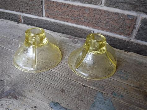 Vintage Hazel Atlas Yellow Depression Glass Candle Holders Florentine