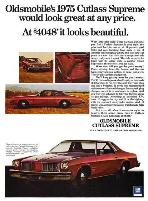 Classic Car Ad 1975 Oldsmobile Cutlass Supreme The