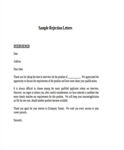 Polite Rejection Letters 14 Word Pdf Format Download