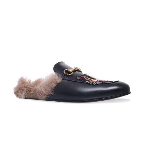 Gucci Princetown Tiger Leather Slippers In Black For Men Lyst Uk