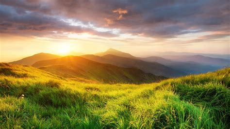 Mountain Valley Landscape During Sunrise At Summer Time Carpathian