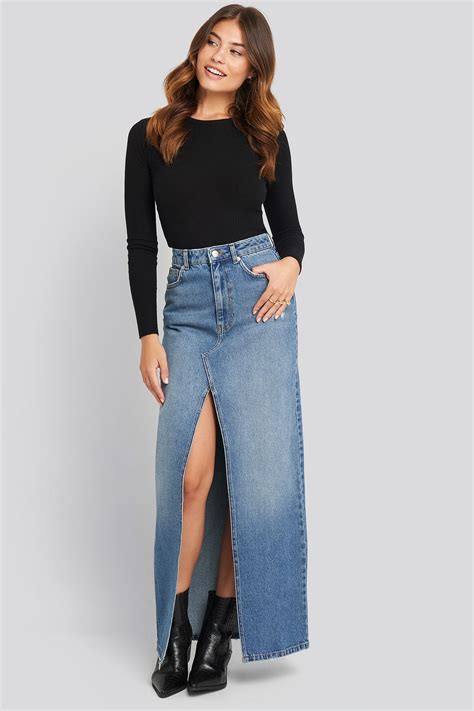 Front Split Maxi Denim Skirt Bleu Mode Jeans Jupe En Jean Jupes En Jeans Longues