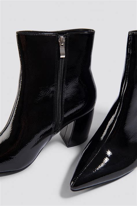 640 kč 1 270 kč. NA-KD Leather Structured Patent Mid Heel Boots Black - Lyst