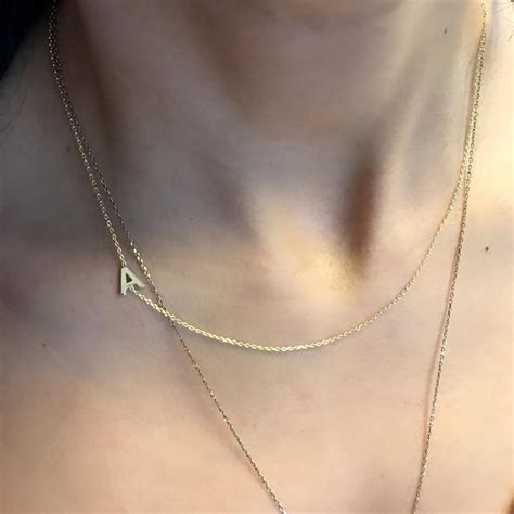 14K Gold Sideway Initial Necklace Initial Necklace Custom Etsy In