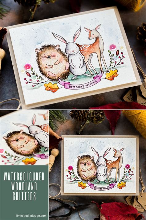 Watercoloured Woodland Critters Hedgehog Rabbit Deer Handmade