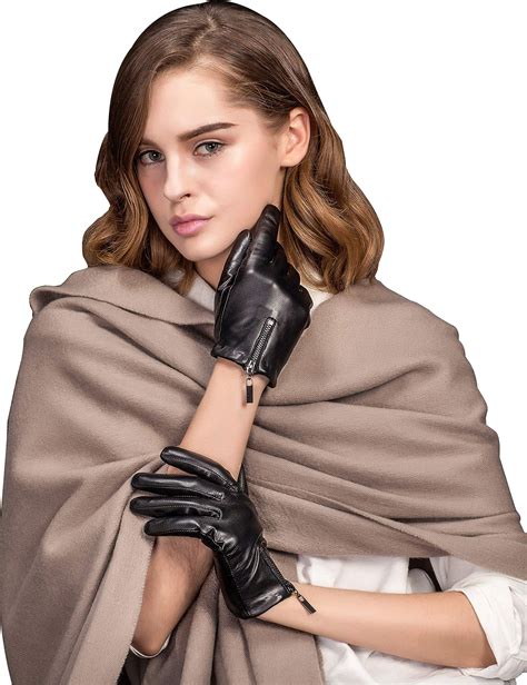 yiseven women s winter driving touchscreen sheepskin leather gloves zipper short cuffs stylish