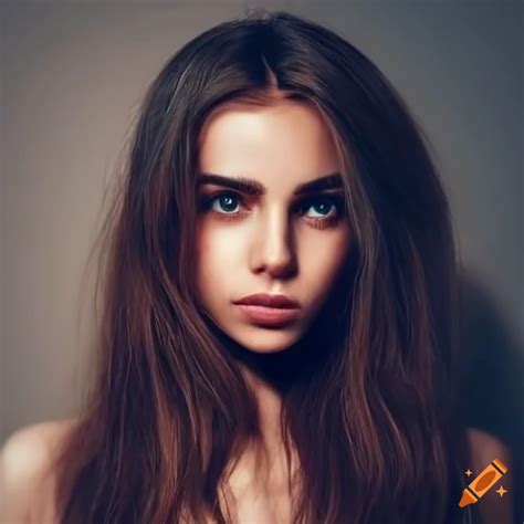 Portrait Of A Beautiful Young Woman With Brown Hair And Brown Eyes