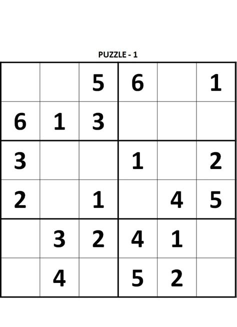 Printable Pdf Easy Sudoku For Kids 6x6 400 Children Puzzles With