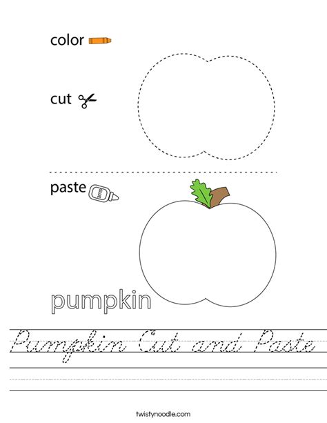 Pumpkin Cut And Paste Worksheet Cursive Twisty Noodle