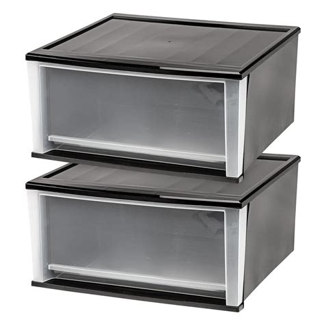 Iris Usa 51 Qt Stacking Storage Box With Drawer 2 Pack