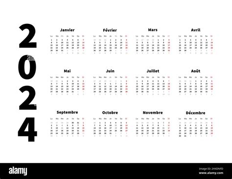 Simple 2024 Year Calendar Week Français Banque De Photographies Et D