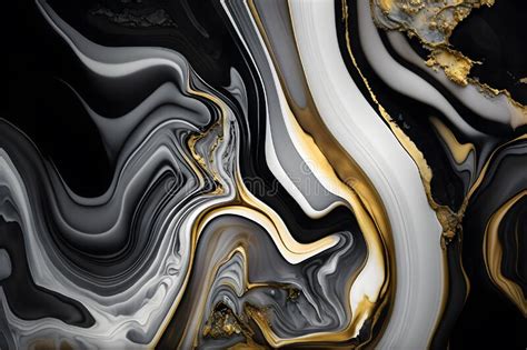 Black White Golden Silver Abstract Marble Texture Generative Ai