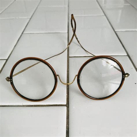 Antique Granny Glasses Eyewear Mustard Color Bakelite Rims Wire Bows