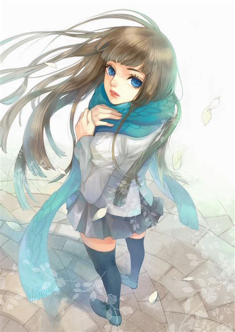 Anime Girl Beautiful Blue Eyes Long Hair Winter Wallpaper