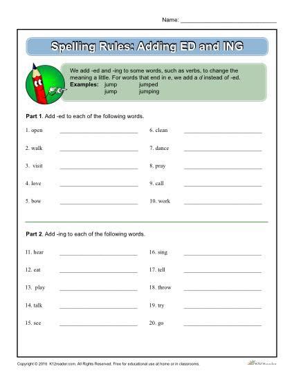 Spelling Rules Adding Ed And Ing Free Worksheets Samples