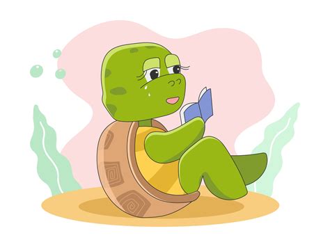 Cute Turtle Sitting And Reading A Book Vector Illustration 3047737