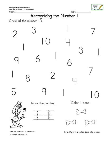 Numbers 1-10 Recognition Worksheets