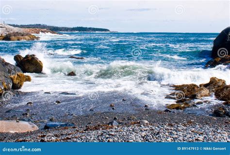 Waves On Rocky Maine Shoreline Stock Image Image Of Maine Acadia