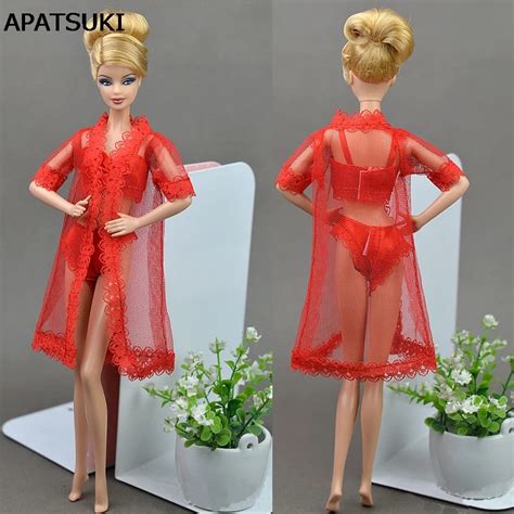 Doll Accessories Sexy Clothes For Barbie Pajamas Lingerie Lace Coat Bra Underwear Clothes