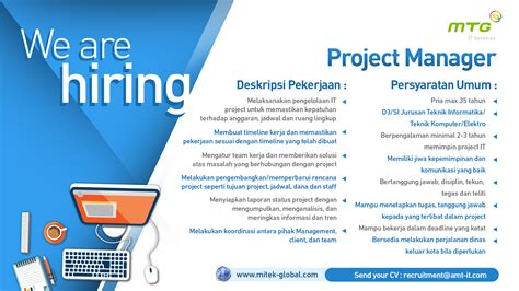 Handle and update records of sales and payments. 2-Job Vacancy - Project Manager - Mitek Global