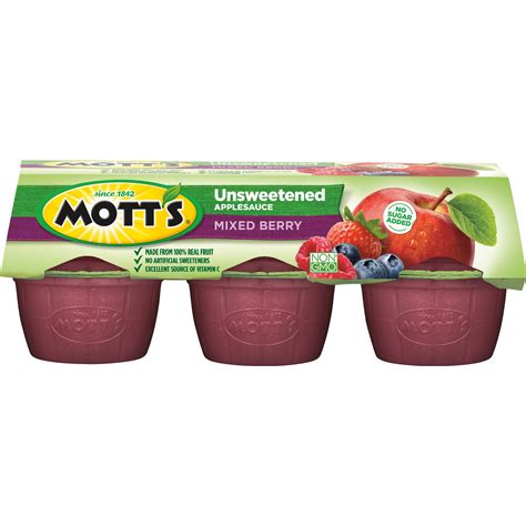 Motts Unsweetened Mixed Berry Applesauce Cups 39 Oz 6 Count