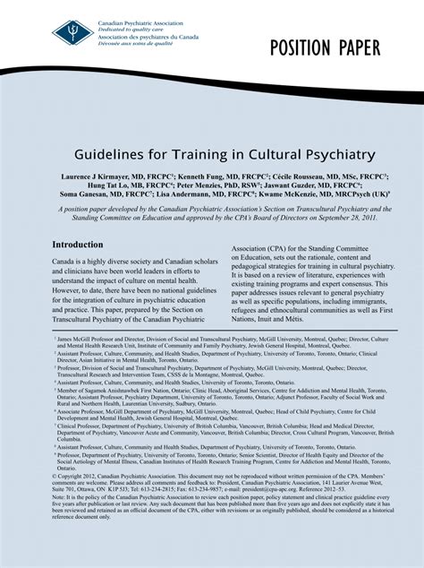 Ideally, position papers lay out a country's position on an issue before the united nations, focusing on what a specific delegation would like to address or accomplish at the un, rather than describing a specific country's experience with a certain issue. (PDF) Guidelines for Training in Cultural Psychiatry-Position Paper