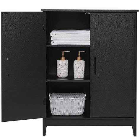 Buy Iwell Black Bathroom Cabinet Floor Storage Cabinet With 2 Doors