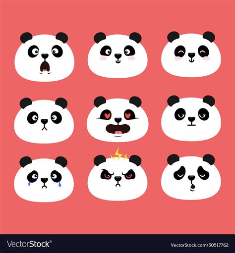 Panda Character Emotions Set In Flat Style Vector Image