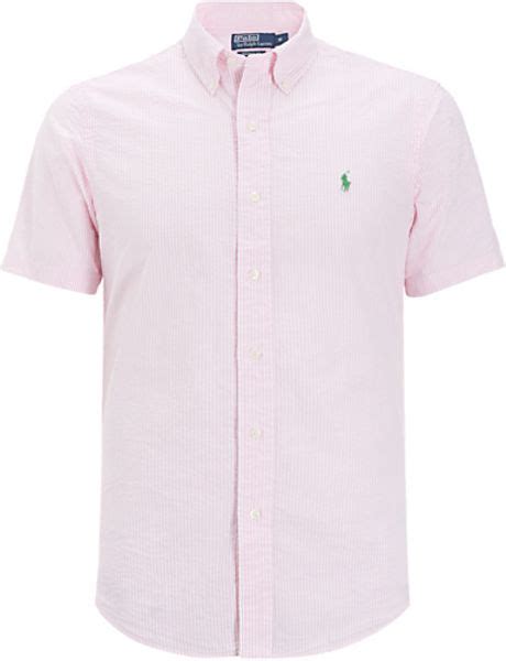 Polo Ralph Lauren Custom Fit Seersucker Shirt Pinkwhite In Pink For Men Lyst