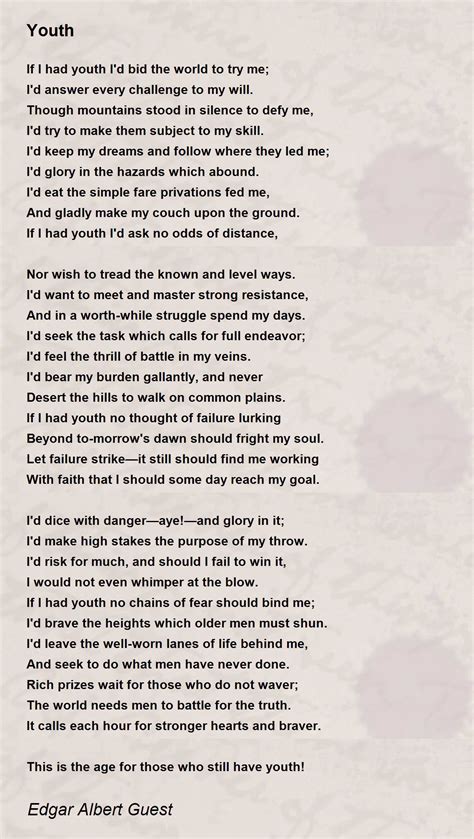 Youth Youth Poem By Edgar Albert Guest