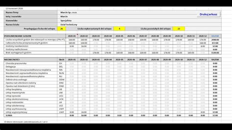 Roczna Ewidencja Czasu Pracy W Excel Prezentacja Pliku Youtube Hot