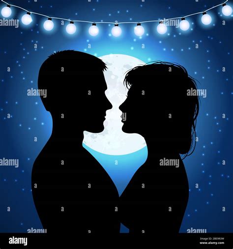 Silhouettes Of Couple On The Moonlight Background Couple Man And Woman