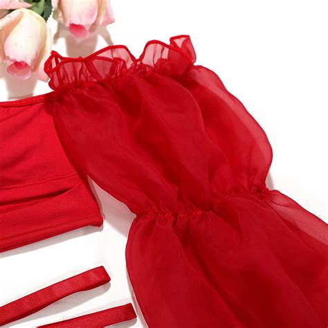 sex hot red mesh lingerie erotic see through underwear suit strappy garter see through bikini