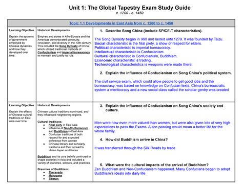 Unit Study Guide For AP World History Unit The Global Tapestry Exam Study Guide C