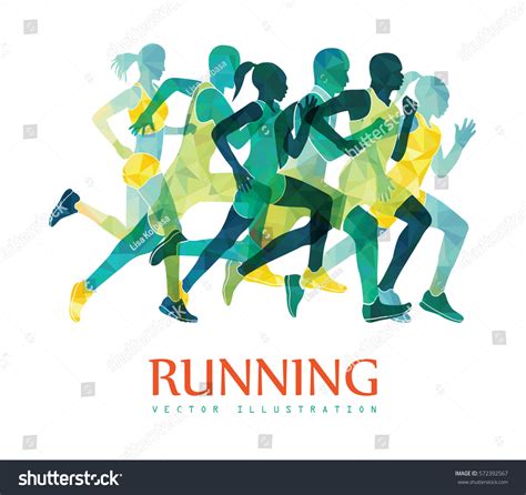 Running Marathon People Run Colorful Poster Stock Vector Royalty Free