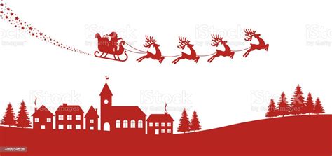 Santa Sleigh Reindeer Red Silhouette Stock Illustration Download