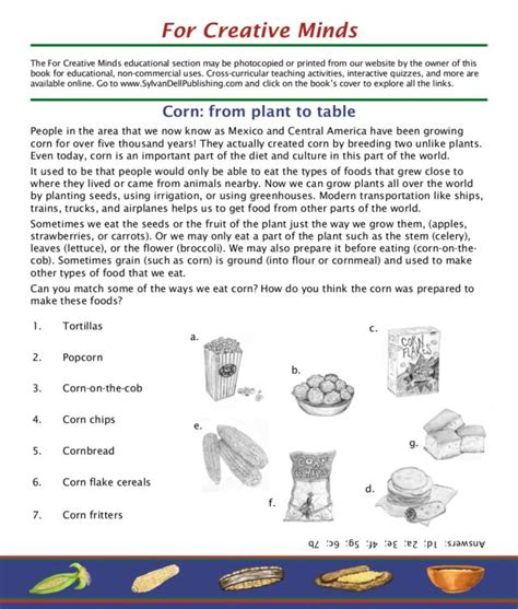 Corn and Tortillas Worksheet for 5th - 6th Grade | Lesson ...