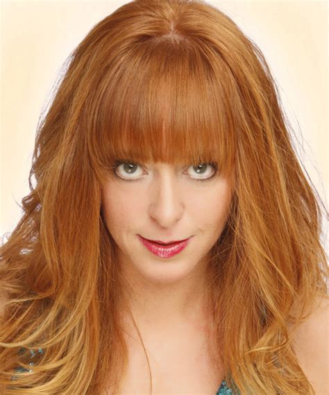 Long Straight Casual Hairstyle With Blunt Cut Bangs Light Ginger Red