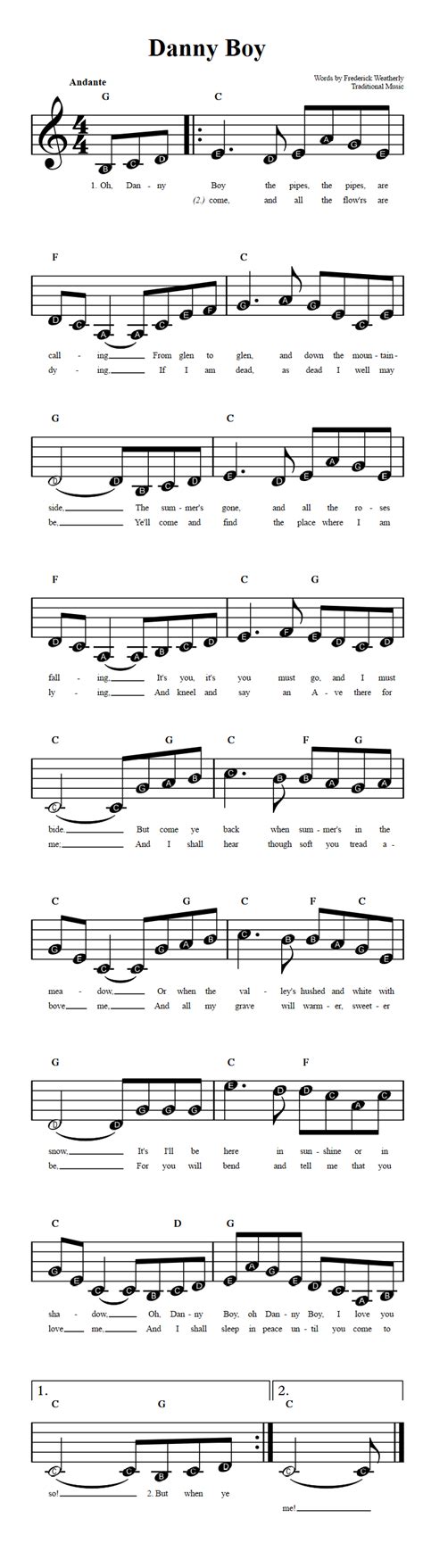 The set of five horizontal lines and four spaces representing a musical pitch. Danny Boy: Beginner Sheet Music with Chords and Lyrics