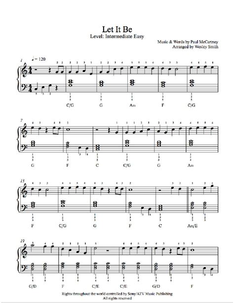 Let It Be By The Beatles Piano Sheet Music Intermediate Level Piano