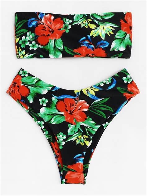flower print bandeau with high leg bikini set high leg bikini bikinis plus size bikini bottoms