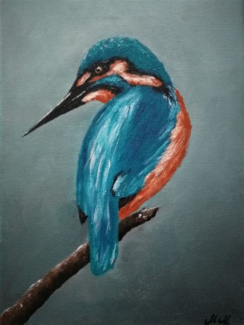 Kingfisher Original Acrylic Bird Paintin Painting By Mateja Marinko