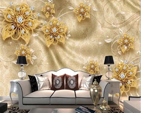 Beibehang 3d Embossed Floral Wallpaper Golden Rose Jewels Mural For