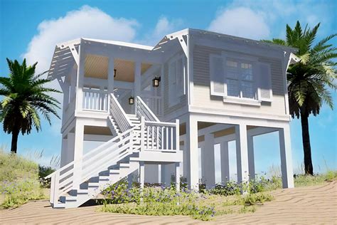 Modern Elevated Beach Cottage Built On Pilings 44031td
