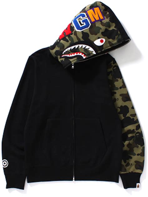 Bape Shark Full Zip Hoodie Camo Sleeve Black