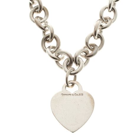 Tiffany Co Plain Heart Tag Silver Chain Link Necklace Tiffany Co